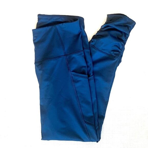 Layer 8 High Rise Leggings 7/8 length Blue Gathered Hem Women's S - Picture 1 of 8